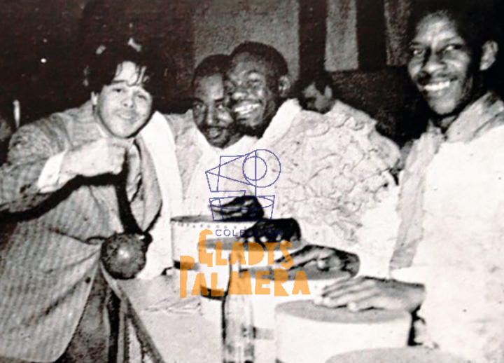 Miguelito y Chano junto ha Alfredito León y Silvestre Méndez. Foto archivo de la colección de Gladys Palmera.