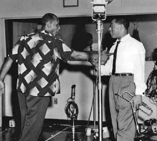 Chano Pozo and Dizzy Gillespie in New York City in 1953. Courtesy of Herman Leonard/MICHAEL OCHS ARCHIVES.COM