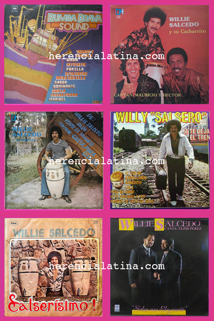 Seis de los siete álbumes de salsa grabados por Salcedo y su Orquesta.
